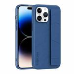 For iPhone 14 Pro Skin Elastic Wrist Grip Back Cover Phone Case(Navy Blue)