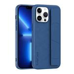 For iPhone 13 Pro Skin Elastic Wrist Grip Back Cover Phone Case(Navy Blue)