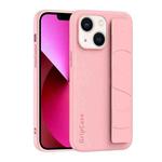 For iPhone 13 Skin Elastic Wrist Grip Back Cover Phone Case(Pink)