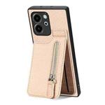 For Honor 80 SE Carbon Fiber Vertical Flip Zipper Phone Case(Khaki)