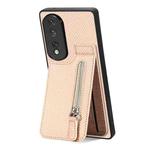 For Honor 80 Pro Carbon Fiber Vertical Flip Zipper Phone Case(Khaki)