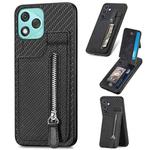 For Honor 400 Lite Global Carbon Fiber Vertical Flip Zipper Phone Case(Black)
