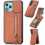 For Honor 400 Lite Global Carbon Fiber Vertical Flip Zipper Phone Case(Brown)