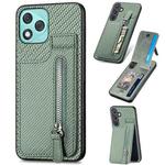 For Honor 400 Lite Global Carbon Fiber Vertical Flip Zipper Phone Case(Green)