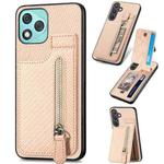 For Honor 400 Lite Global Carbon Fiber Vertical Flip Zipper Phone Case(Khaki)