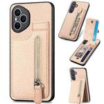For Honor 400 Global Carbon Fiber Vertical Flip Zipper Phone Case(Khaki)