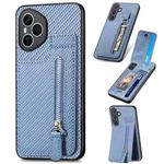 For Honor 400 Pro Global Carbon Fiber Vertical Flip Zipper Phone Case(Blue)