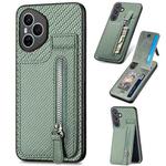 For Honor 400 Pro Global Carbon Fiber Vertical Flip Zipper Phone Case(Green)