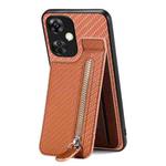 For Oneplus Nord CE 3 Lite Carbon Fiber Vertical Flip Zipper Phone Case(Brown)