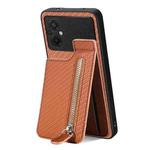 For Xiaomi POCO M5 4G Carbon Fiber Vertical Flip Zipper Phone Case(Brown)