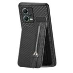 For Redmi Note 12 5G Carbon Fiber Vertical Flip Zipper Phone Case(Black)
