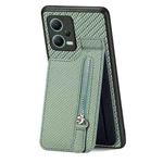For Redmi Note 12 5G Carbon Fiber Vertical Flip Zipper Phone Case(Green)