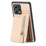 For Redmi Note 12 5G Carbon Fiber Vertical Flip Zipper Phone Case(Khaki)