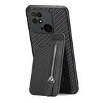 For Redmi 10C Carbon Fiber Vertical Flip Zipper Phone Case(Black)