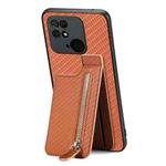 For Redmi 10C Carbon Fiber Vertical Flip Zipper Phone Case(Brown)