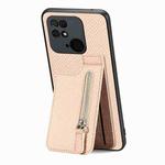 For Redmi 10C Carbon Fiber Vertical Flip Zipper Phone Case(Khaki)