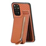 For Redmi Note 11 4G Carbon Fiber Vertical Flip Zipper Phone Case(Brown)