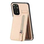 For Redmi Note 11 4G Carbon Fiber Vertical Flip Zipper Phone Case(Khaki)