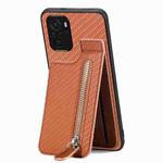 For Redmi Note 10 4G Carbon Fiber Vertical Flip Zipper Phone Case(Brown)