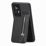 For Xiaomi 12T / 12T Pro Carbon Fiber Vertical Flip Zipper Phone Case(Black)