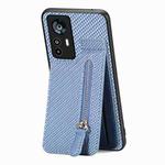 For Xiaomi 12T / 12T Pro Carbon Fiber Vertical Flip Zipper Phone Case(Blue)