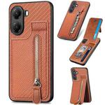 For Xiaomi Poco X7 Pro Carbon Fiber Vertical Flip Zipper Phone Case(Brown)