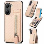 For Xiaomi Poco X7 Pro Carbon Fiber Vertical Flip Zipper Phone Case(Khaki)