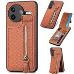 For Redmi K80 / Poco F7 Pro Carbon Fiber Vertical Flip Zipper Phone Case(Brown)