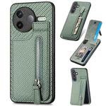 For Redmi K80 / Poco F7 Pro Carbon Fiber Vertical Flip Zipper Phone Case(Green)