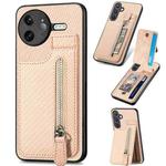For Redmi K80 Pro / Poco F7 Ultra Carbon Fiber Vertical Flip Zipper Phone Case(Khaki)