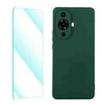 For Huawei Nova 11 ENKAY Liquid Silicone Phone Case with Tempered Glass Film(Dark Green)