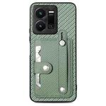 For vivo Y35 Wristband Kickstand Card Wallet Back Cover Phone Case with Tool Knife(Green)
