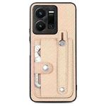 For vivo Y35 Wristband Kickstand Card Wallet Back Cover Phone Case with Tool Knife(Khaki)