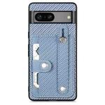 For Google Pixel 7a Wristband Kickstand Card Wallet Back Cover Phone Case with Tool Knife(Blue)