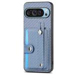 For Google Pixel 9 Wristband Kickstand Card Wallet Back Cover Phone Case with Tool Knife(Blue)