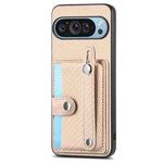 For Google Pixel 9 Wristband Kickstand Card Wallet Back Cover Phone Case with Tool Knife(Khaki)