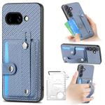 For Google Pixel 9a Wristband Kickstand Card Wallet Back Cover Phone Case with Tool Knife(Blue)