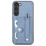 For Samsung Galaxy S22 5G Wristband Kickstand Wallet Back Phone Case with Tool Knife(Blue)