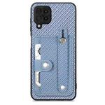 For Samsung Galaxy A22 4G Wristband Kickstand Wallet Back Phone Case with Tool Knife(Blue)