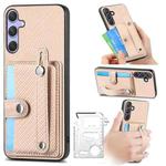 For Samsung Galaxy S25 5G Wristband Kickstand Wallet Back Phone Case with Tool Knife(Khaki)