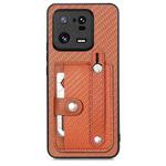 For Xiaomi 13 Pro Wristband Kickstand Wallet Back Phone Case with Tool Knife(Brown)