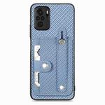 For Redmi Note 10 Wristband Kickstand Wallet Back Phone Case with Tool Knife(Blue)