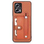 For Redmi Note 11T Pro 5G Wristband Kickstand Wallet Back Phone Case with Tool Knife(Brown)