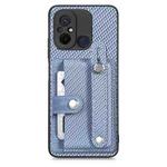 For Redmi Note 9S Wristband Kickstand Card Wallet Back Phone Case with Tool Knife(Blue)