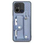 For Redmi Note 10 Pro Wristband Kickstand Card Wallet Back Phone Case with Tool Knife(Blue)
