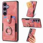 For Samsung Galaxy S25+ 5G Retro Skin-feel Ring Card Wallet Phone Case(Pink)