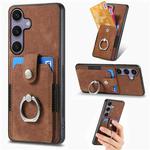 For Samsung Galaxy S25+ 5G Retro Skin-feel Ring Card Wallet Phone Case(Brown)