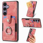 For Samsung Galaxy S25 Ultra 5G Retro Skin-feel Ring Card Wallet Phone Case(Pink)