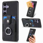 For Samsung Galaxy S25 Ultra 5G Retro Skin-feel Ring Card Wallet Phone Case(Black)