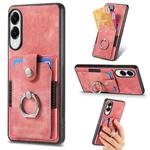 For Samsung Galaxy S25 Edge 5G Retro Skin-feel Ring Card Wallet Phone Case(Pink)